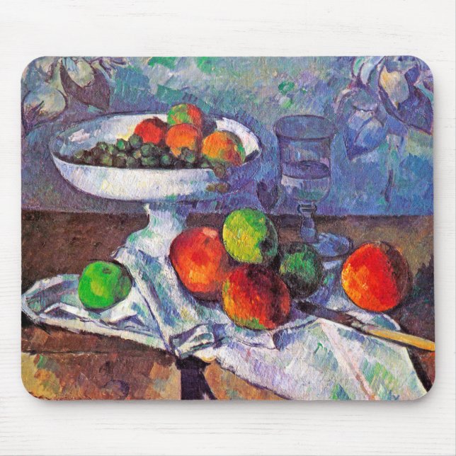 Fruktskål, glas och äpplen, Cezanne Musmatta (Framsidan)