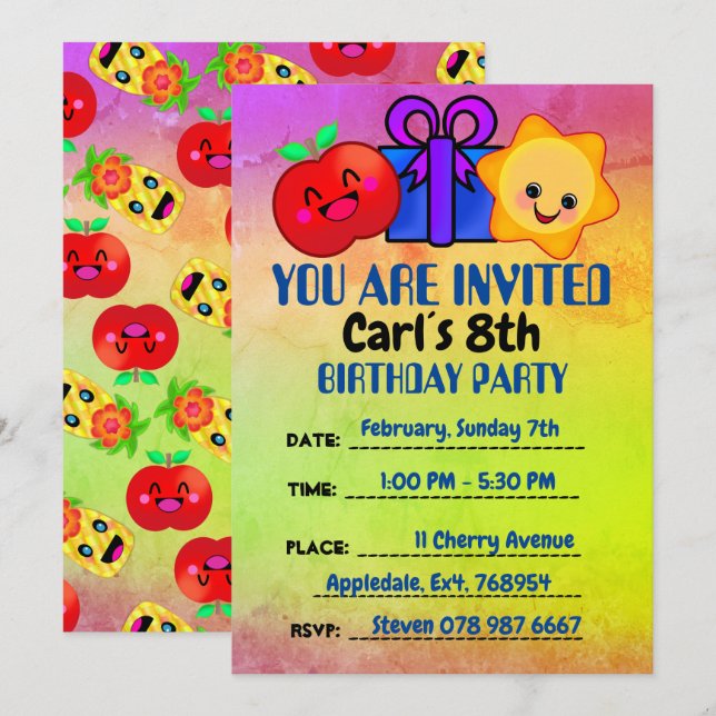 Fruktsolskenet Lycklig ananas Cute Kärlek födelsed Inbjudningar (Fram/baksida)