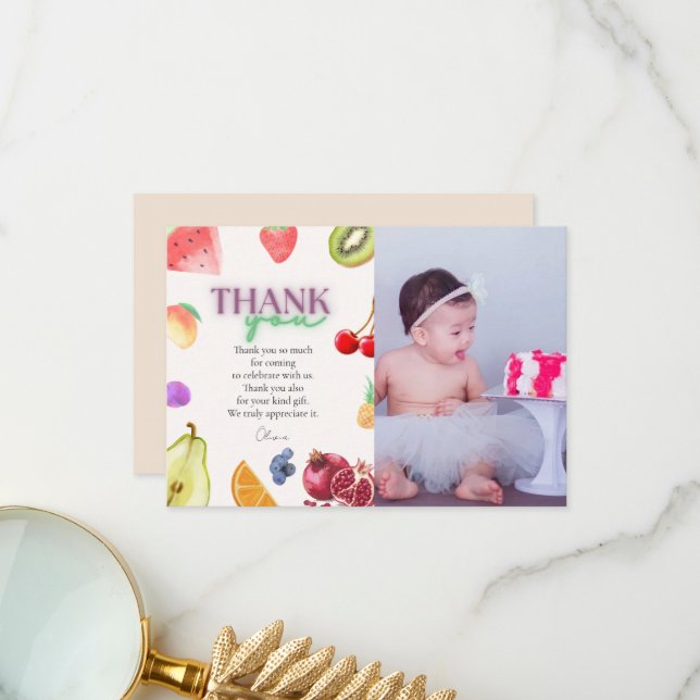 Frukttema 2:a födelsedagen tack kort (Fram/Back In Situ)