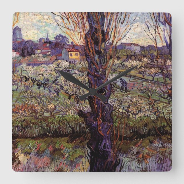 Fruktträdgård i blom, Arles av Vincent van Gogh Fyrkantig Klocka (Framsida)