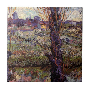 Fruktträdgård i blom, Arles av Vincent van Gogh Kakelplatta