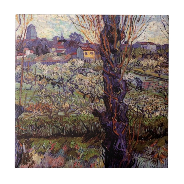 Fruktträdgård i blom, Arles av Vincent van Gogh Kakelplatta (Framsidan)