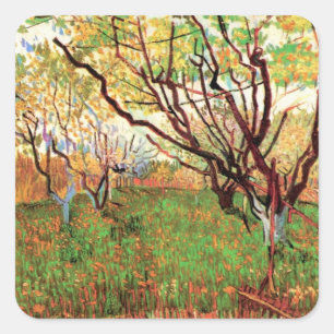 Fruktträdgård i blom by Vincent van Gogh Fyrkantigt Klistermärke