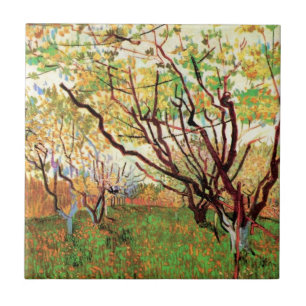 Fruktträdgård i blom by Vincent van Gogh Kakelplatta