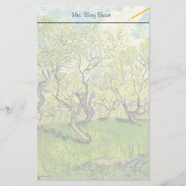 Fruktträdgård i blomning av Vincent van Gogh. Brevpapper (Framsida)