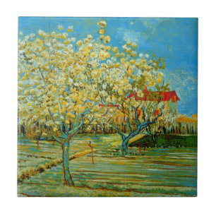 Fruktträdgård i blomning av Vincent van Gogh Kakelplatta