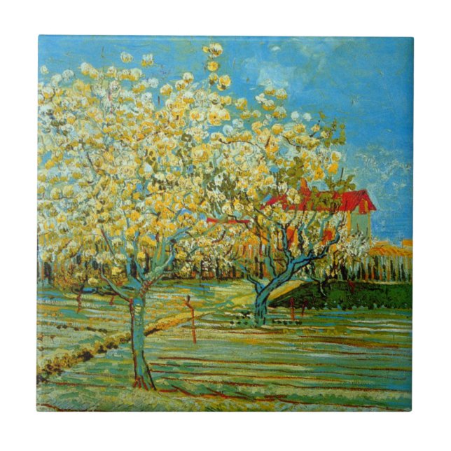 Fruktträdgård i blomning av Vincent van Gogh Kakelplatta (Framsidan)