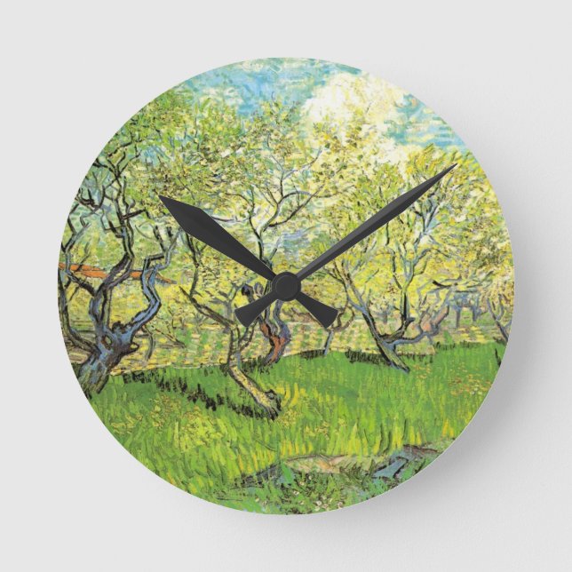 Fruktträdgård i blomning av Vincent van Gogh Rund Klocka (Framsida)
