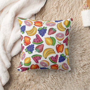 Fruktutskrift Grape Banana Apple Strawberry Lemon Kudde
