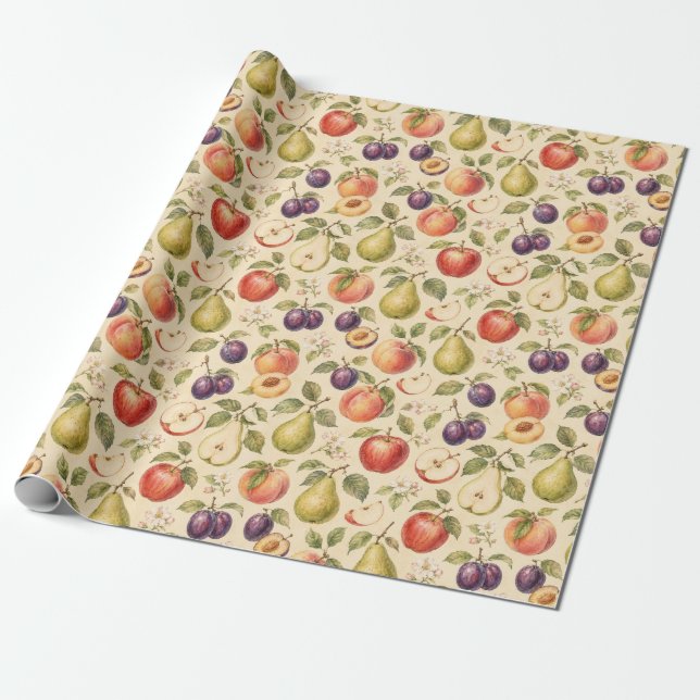 Fruktvattenfärg Mönster Present Fruktodling Presentpapper (Utrullad)