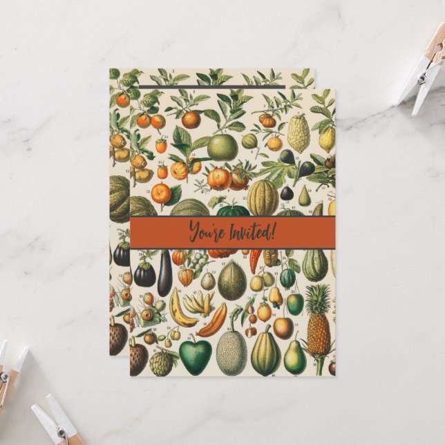 Fruktvegetativ botanisk vetenskaplig illustration inbjudningar (Fram/Back In Situ)