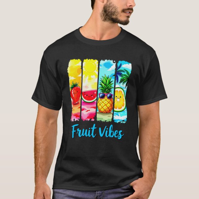 Fruktvibbar sommar söta tecknade frukter t shirt (Framsida)