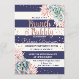 Frunch och skumpa för kaktusmarinrandar rosa guld- inbjudningar