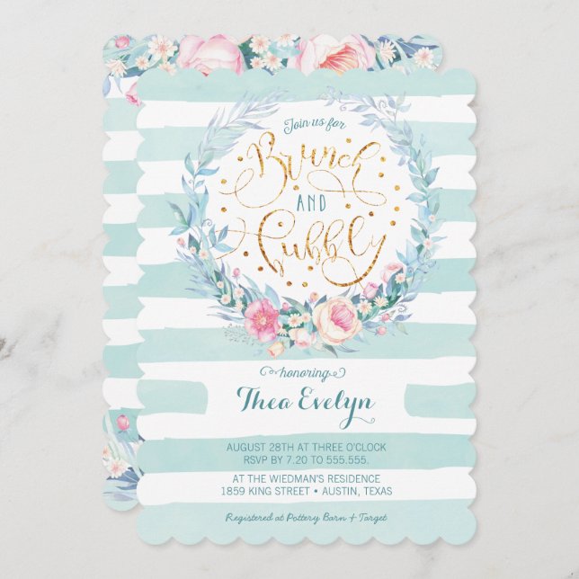 Frunch- och skumpablommigtinbjudningskort för inbjudningar (Fram/baksida)