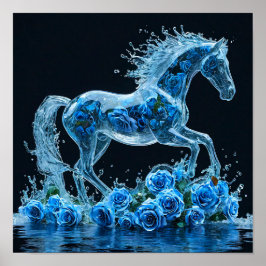 Frusen häst med blå rosor Fantasy isblomma Poster