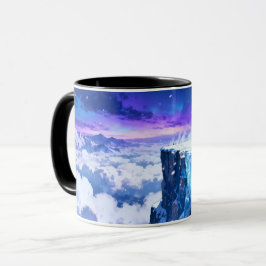 Frusen himmel-mugg | Snöig bergfantasi keramisk ko Mugg
