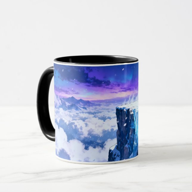 Frusen himmel-mugg | Snöig bergfantasi keramisk ko Mugg (Framsida vänster)