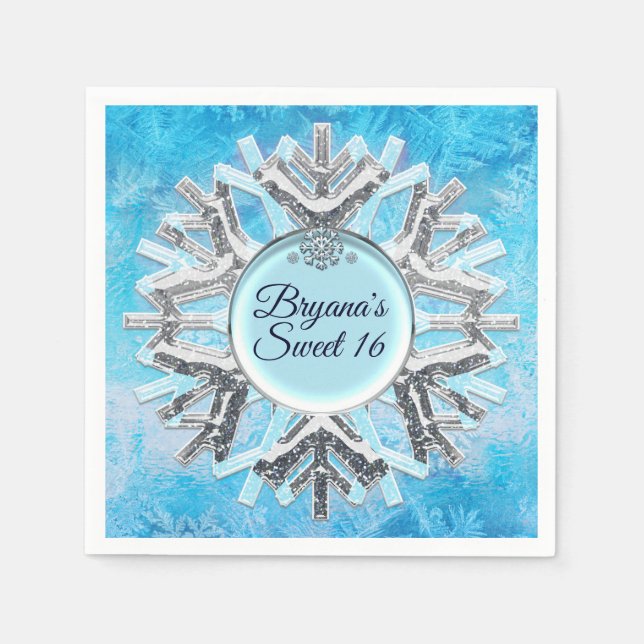 Frusen is vinterundret silver snöflinga pappersservett (Framsidan)