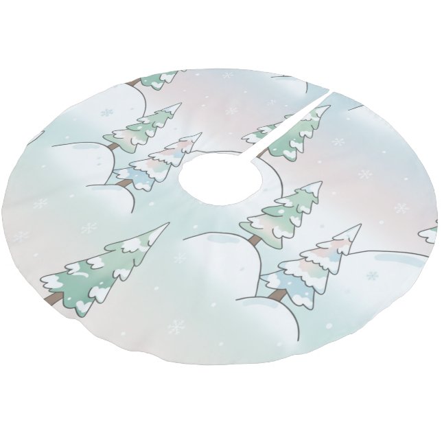 Frusen Skog Elegans Vinter Träd Design Julgransmatta Borstad Polyester (Vinklad)