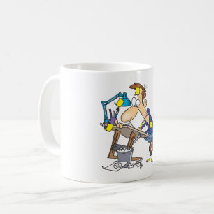 Frustrerad illustratör seriekonstnär teckning kaffemugg