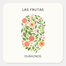 Frutas: Duraznos - persikomarknaden Fyrkantigt Klistermärke
