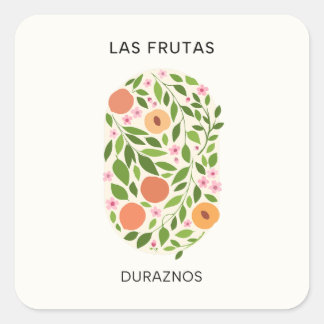 Frutas: Duraznos - persikomarknaden Fyrkantigt Klistermärke