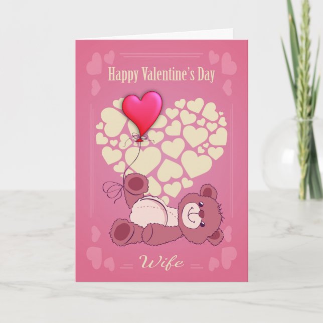 Fruvalentin dag med nallen och hjärtor helgkort (Framsida)