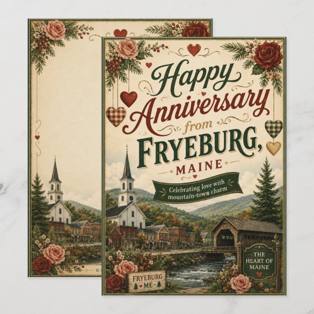 Fryeburg Maine årsdagskort Julkort (Fram/baksida)