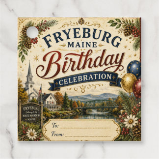 Fryeburg Maine Födelsedagsfirande Fyrkantig Presen Gåvor Etiketter