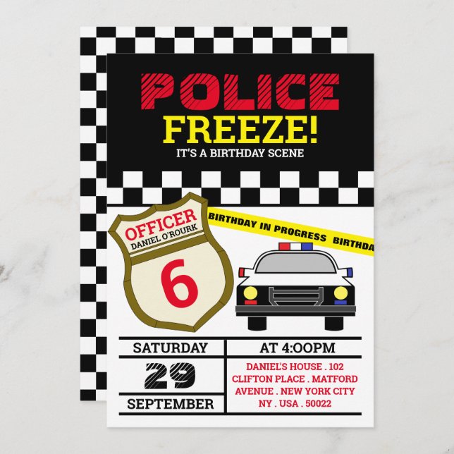 Frys! Födelsedagsfest för polisman Inbjudningar (Fram/baksida)