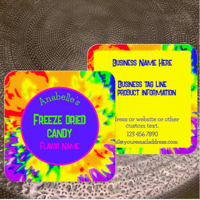 Frys torkad Anpassningsbar av kandy Färgfylld Pers Fyrkantigt Visitkort (Customize these colorful rainbow eye-catching business cards to promote your candy business  )