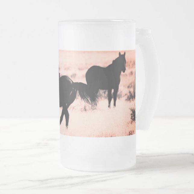 Fryst 16 oz Frosted Glass Mugg MED VILD HORSES (Framsida höger)