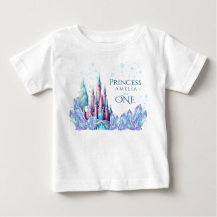Fryst 1-års födelsedagskortong Slott Första födels T Shirt