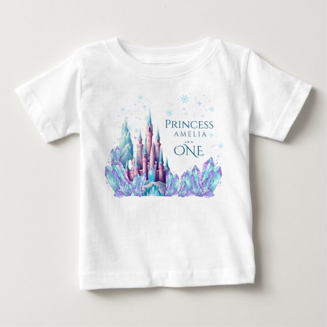 Fryst 1-års födelsedagskortong Slott Första födels T Shirt (Framsida)