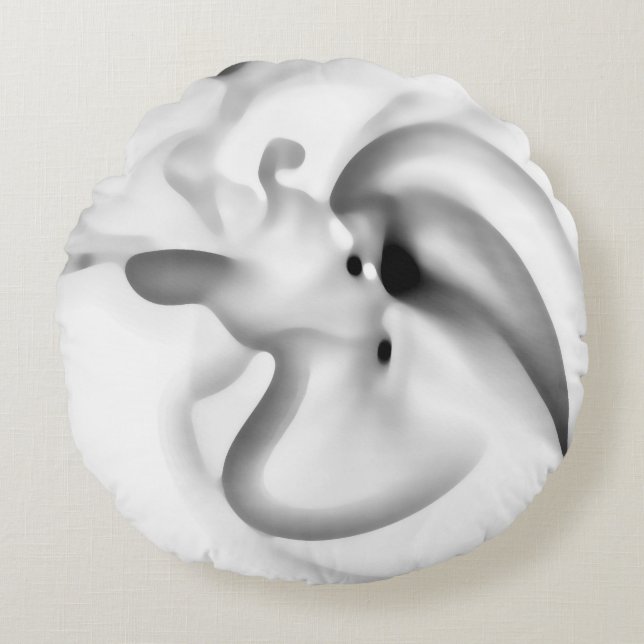 Fryst: Abstrakt Grått, vit och svart Rund Kudde (Framsidan)