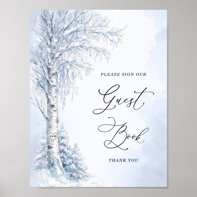 Fryst Björkträd Gästbokssköld Poster (Framsidan)