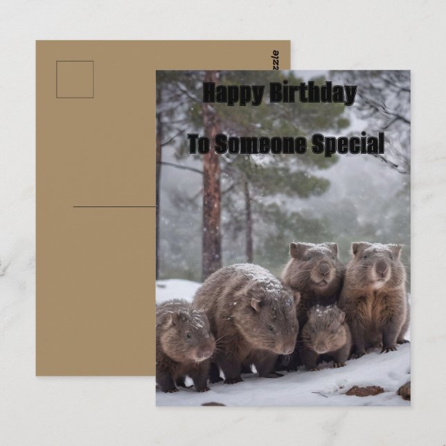 Fryst Burrow: Australian Wombat Family, födelsedag Vykort (Fram/baksida)