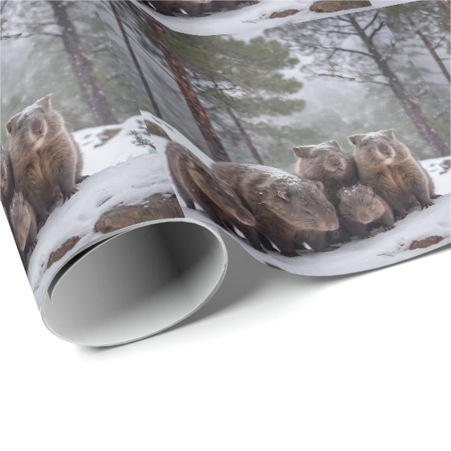 Fryst Burrow: Australian Wombat Family Presentpapper (Rullad Hörn)