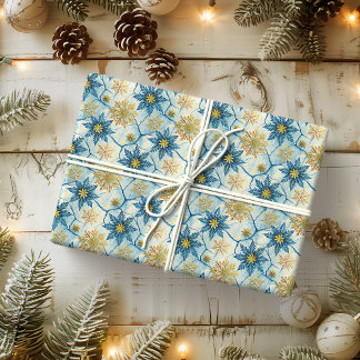 Fryst elegans Blå och guld snöflinga Presentpapper