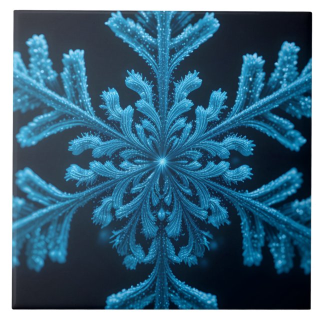 Fryst elegans: Intricate Blue Snowflake Design Kakelplatta (Framsidan)