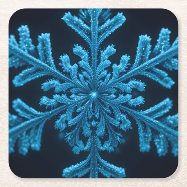 Fryst elegans: Intricate Blue Snowflake Design Underlägg Papper Kvadrat (Framsidan)