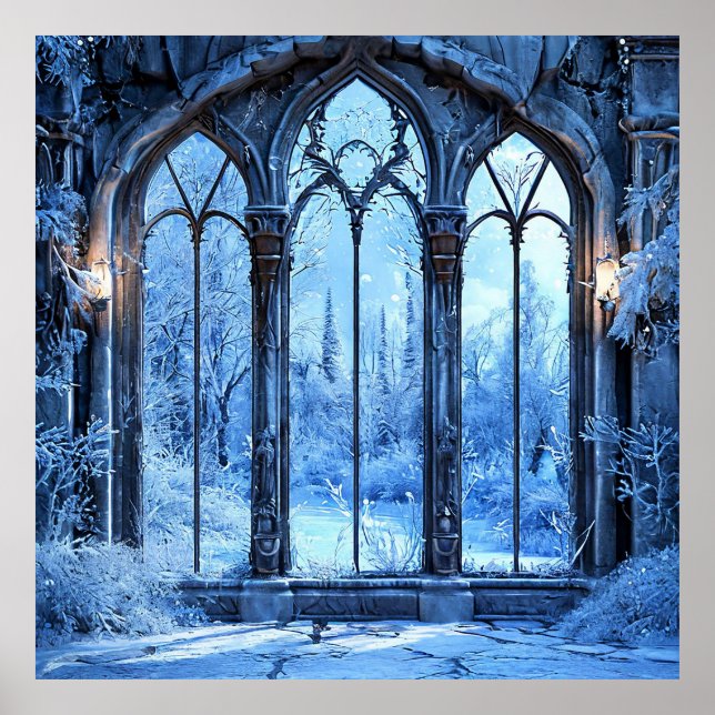 Fryst falskt fönster Snöig vy Hem inredning ❄️🪟 Poster (Framsidan)