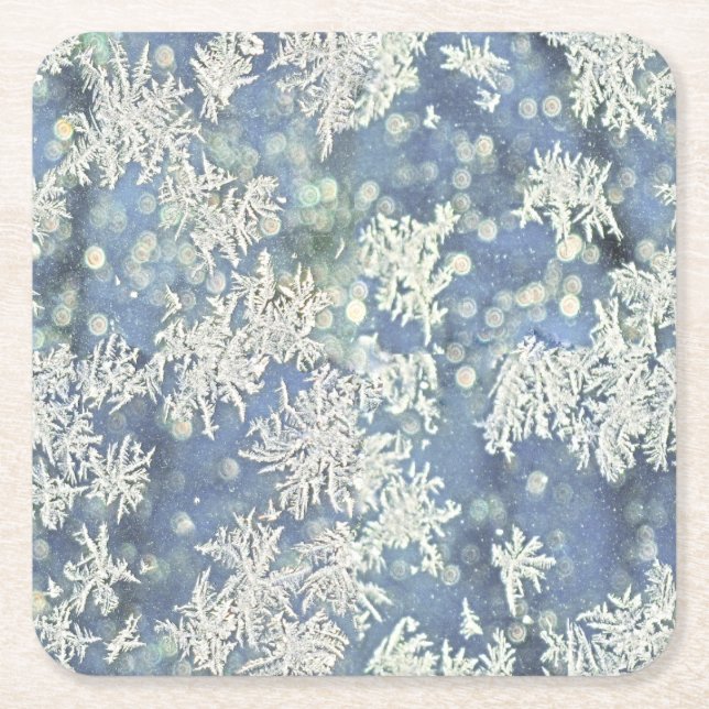 Fryst Frost Abstrakt Fotografi Blå/Vit Underlägg Papper Kvadrat (Framsidan)