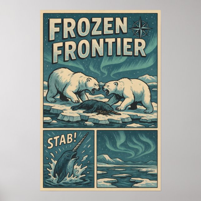 Fryst gräns - Polar Bear Standoff och Narwhal Poster (Framsidan)