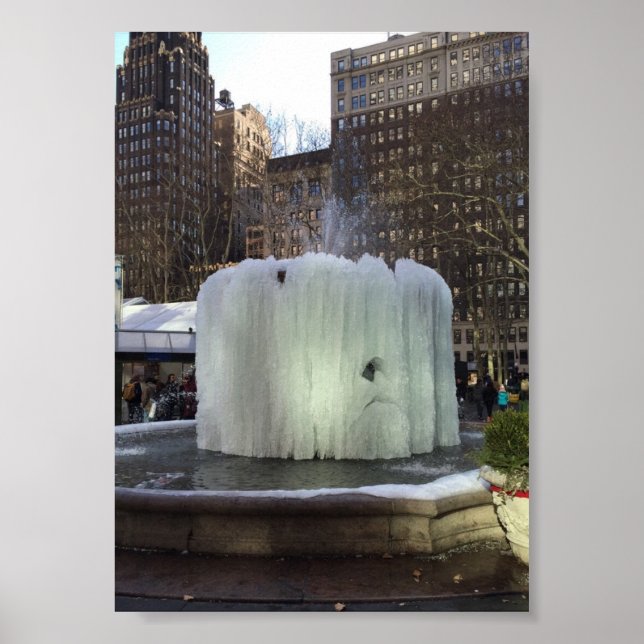 Fryst Ice Fontän Bryant Park New York NYC Poster (Framsidan)