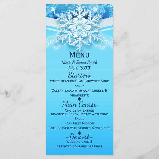 Fryst Ice Winter Wonderland Snowflake Party Menu Meny (Framsida)
