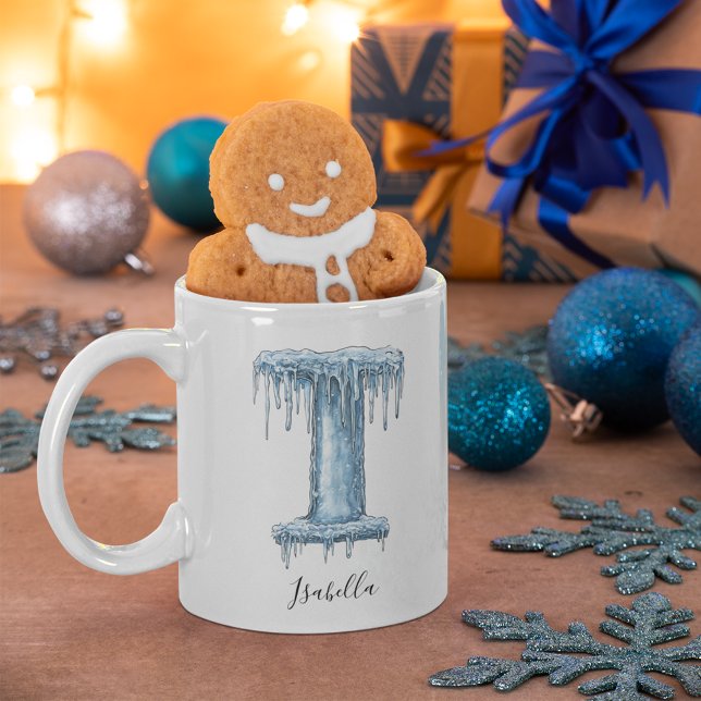 Fryst Istapp Brev I Personlig Vinter Namn Kaffemugg (Frozen Icicle Letter I Personalized Winter Name Coffee Mug)