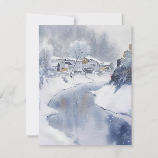 Fryst liggande i vattenfärger julkort (Framsida)