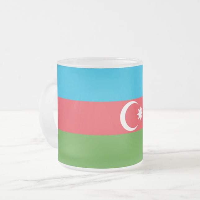 Fryst, litet glas mugg med flagga från Azerbajdzja (Framsida vänster)