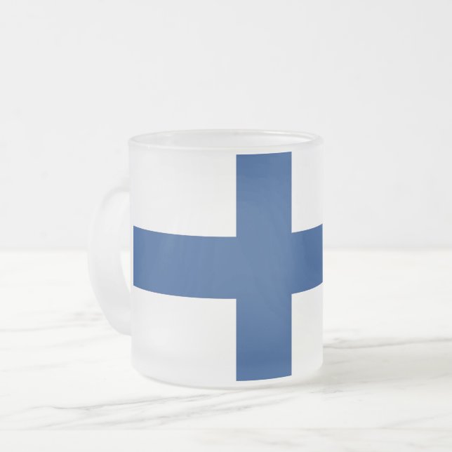Fryst, litet glas mugg med flagga från Finland (Framsida vänster)